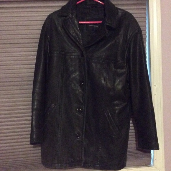 Genuine Black Leather Classic Jacket Button Coat Vintage Rustic Grunge L - XL - Picture 1 of 12